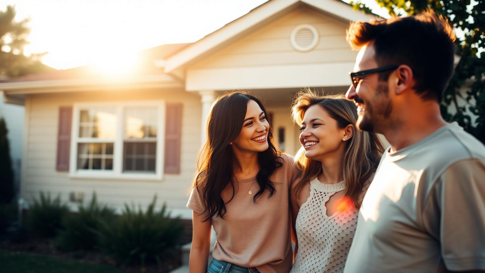 A family in front of their home, considering their cash offer options.